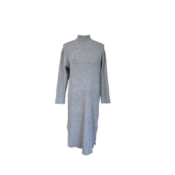 A New Day Midi Gray Sweater Dress Side Slit High Neck Long Sleeve XS NWT - Picture 2 of 12